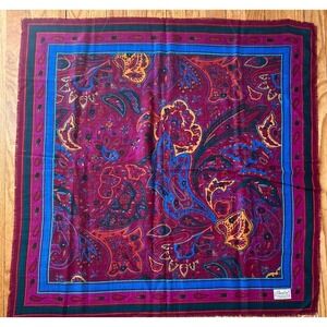 Vintage Liz Claiborne Paisley Scarf 100% Wool 34" Square Designer, Classic